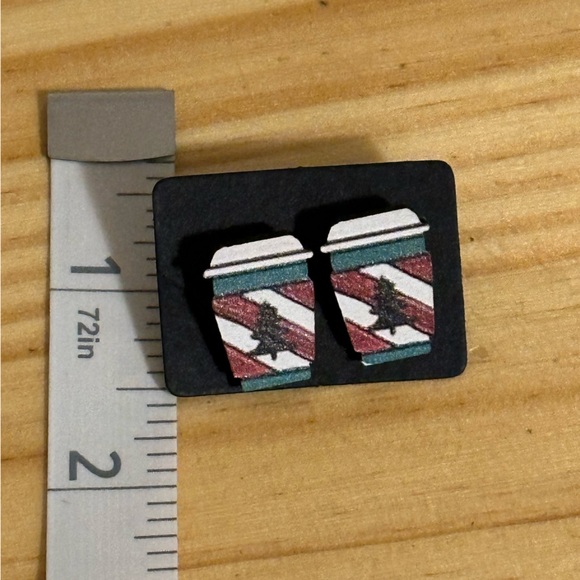 Homemade earrings Christmas Holiday Coffee Lover Starbucks themed studs Jewelry - Picture 6 of 6